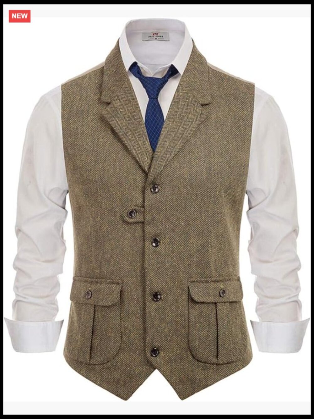 Men's Herringbone Tweed Vest Slim Fit Sleeveless Waistcoat